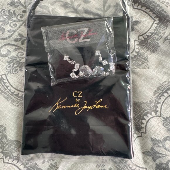 NEW CZ by Kenneth Jay Lane, Briolette Cushion Drop Statement Earrings - Picture 3 of 5